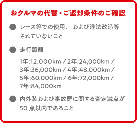 おクルマの代替え・ご返却条件のご確認